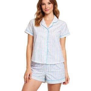 Gabriella Pajama Set Women’s Size M Pastel Stripe Button Top Shorts NWT